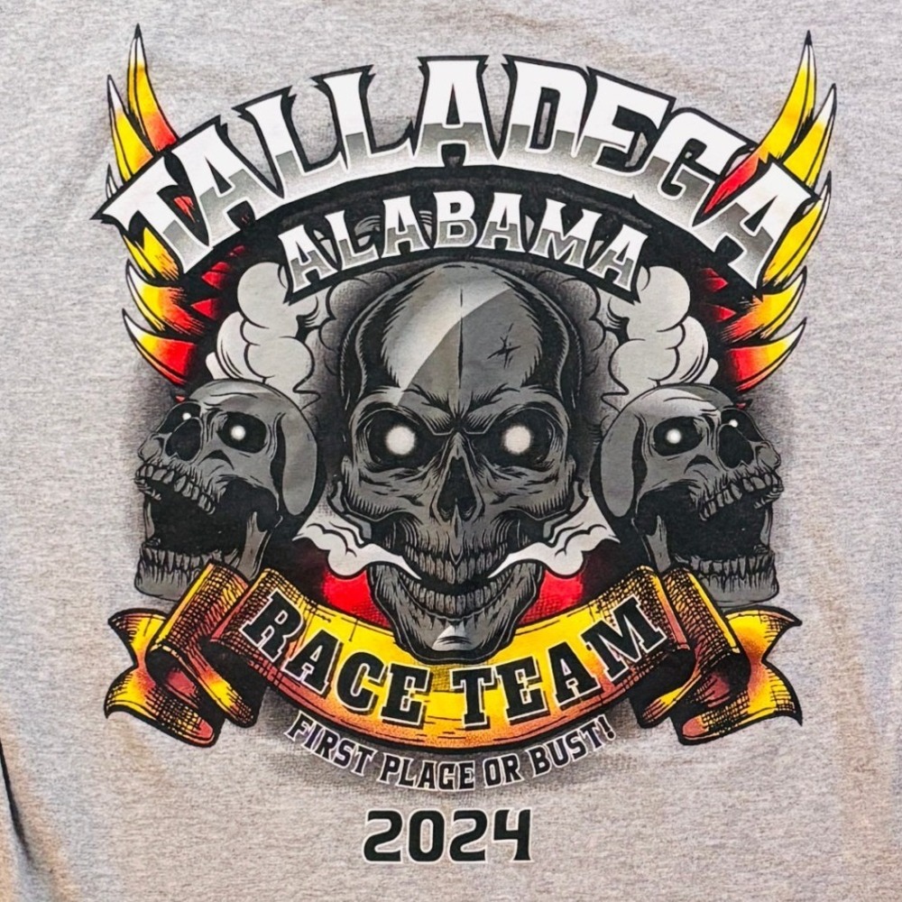 Gildan Talladega Alabama 2024 Race Team Skull T-Shirt Mens L Gray NASCAR